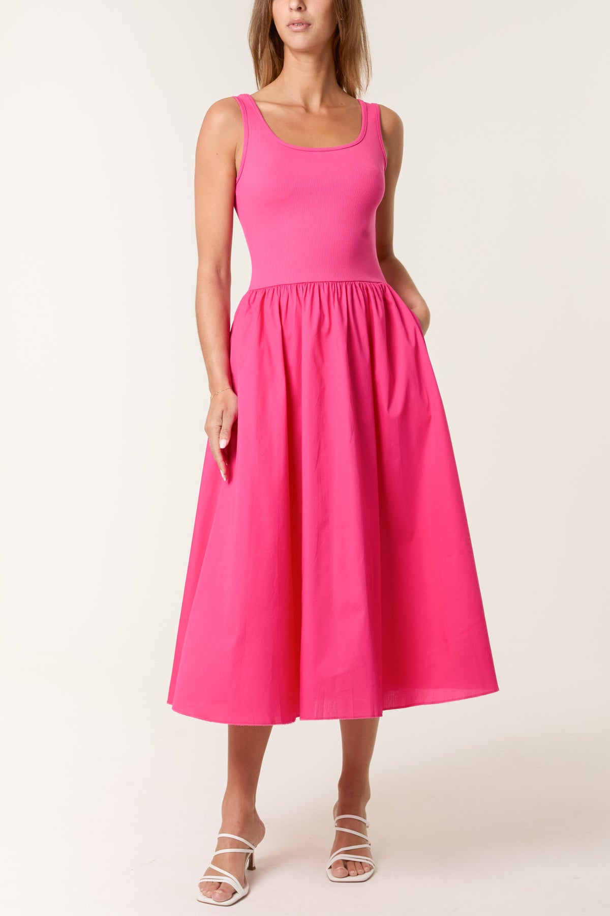 Square Neck Sleeveless Pocket Dress