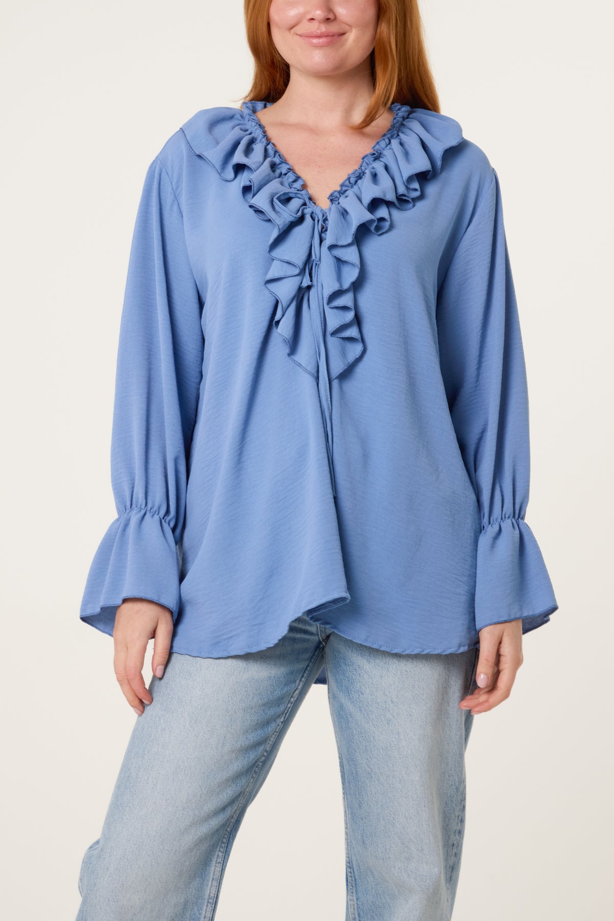Ruffle Collar & Bell Sleeve Blouse