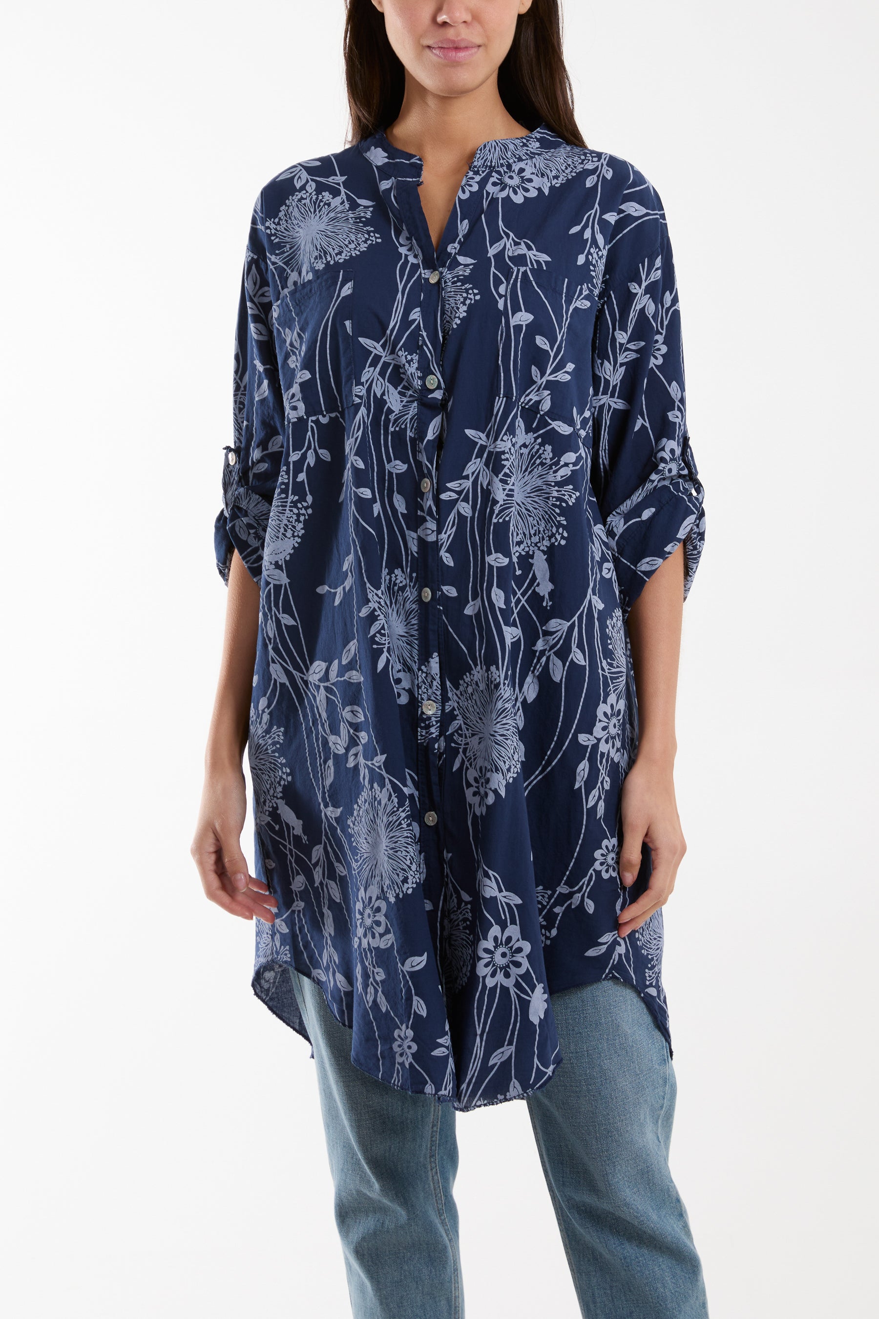 Botanical Button Sleeve Longline Shirt/Dress