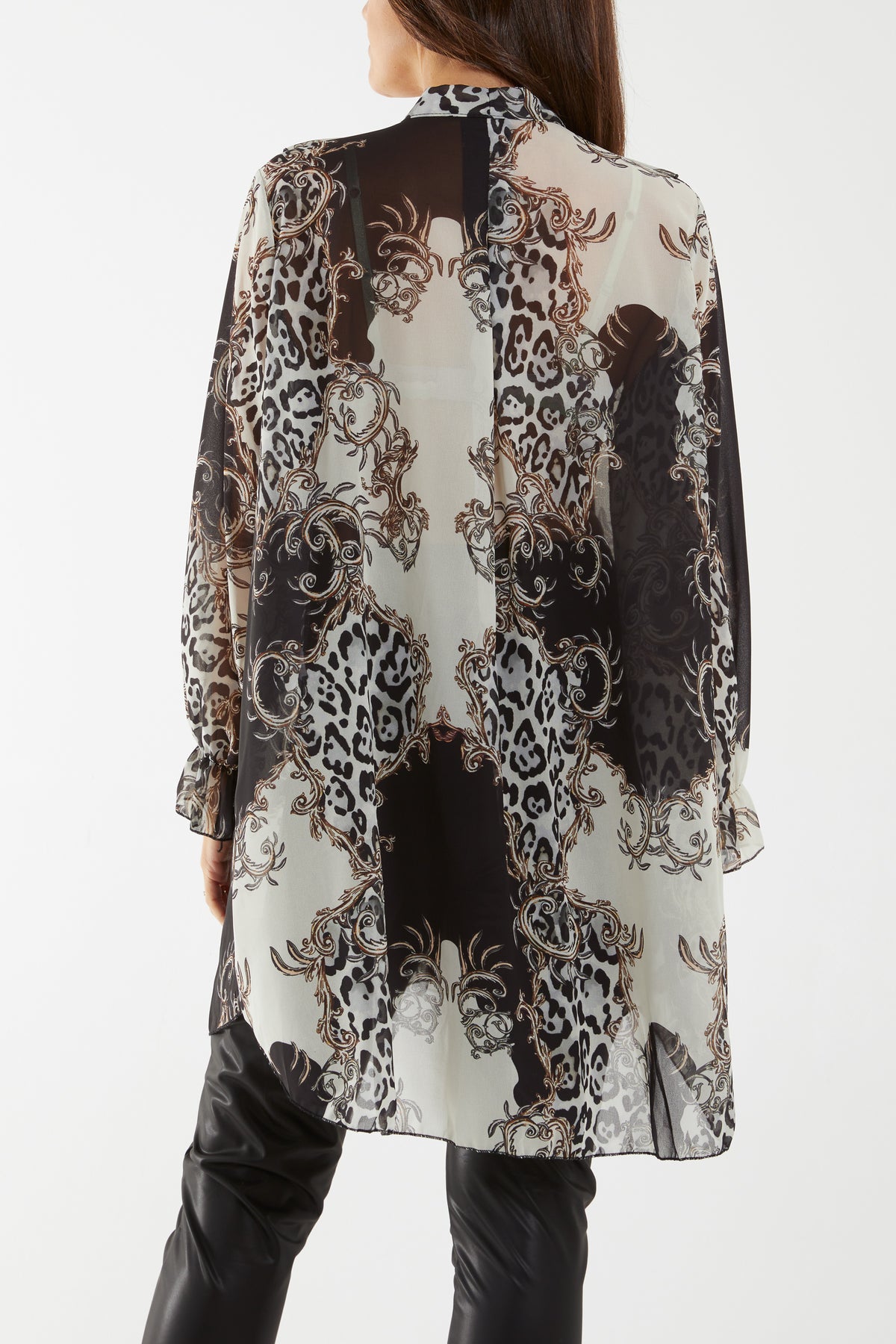 Mixed Animal Print Ruffle Blouse