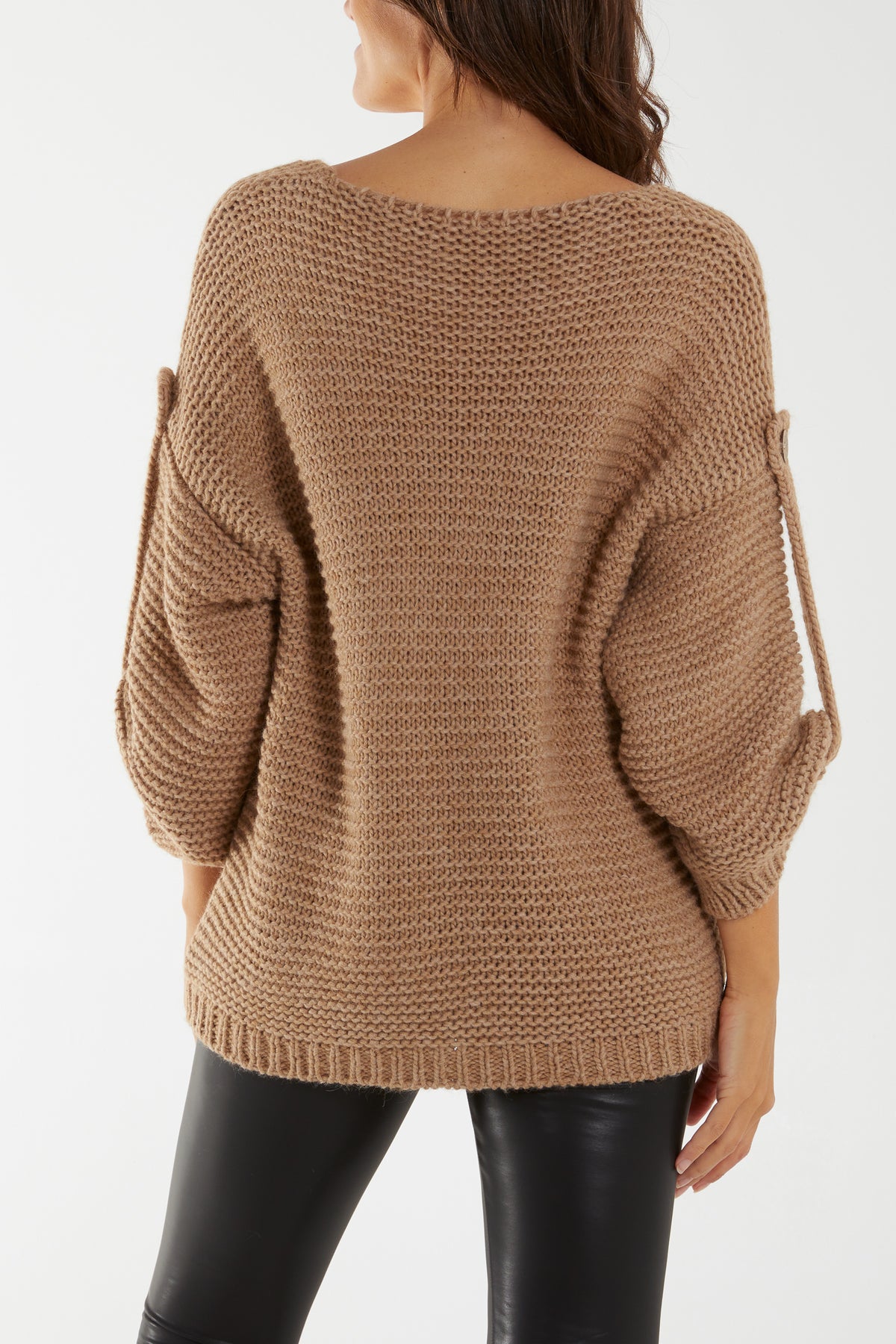 V-Neck Balloon Sleeve Chunky Knit