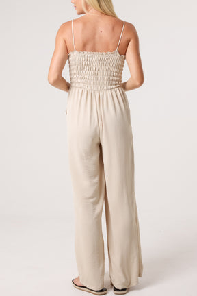 Shirred Bodice Beaded Strap Jumpsuit