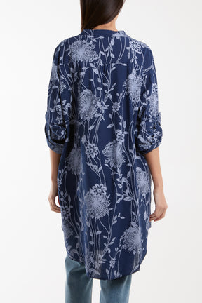 Botanical Button Sleeve Longline Shirt/Dress