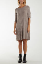 Ribbed Rolled Sleeve Knit Dress