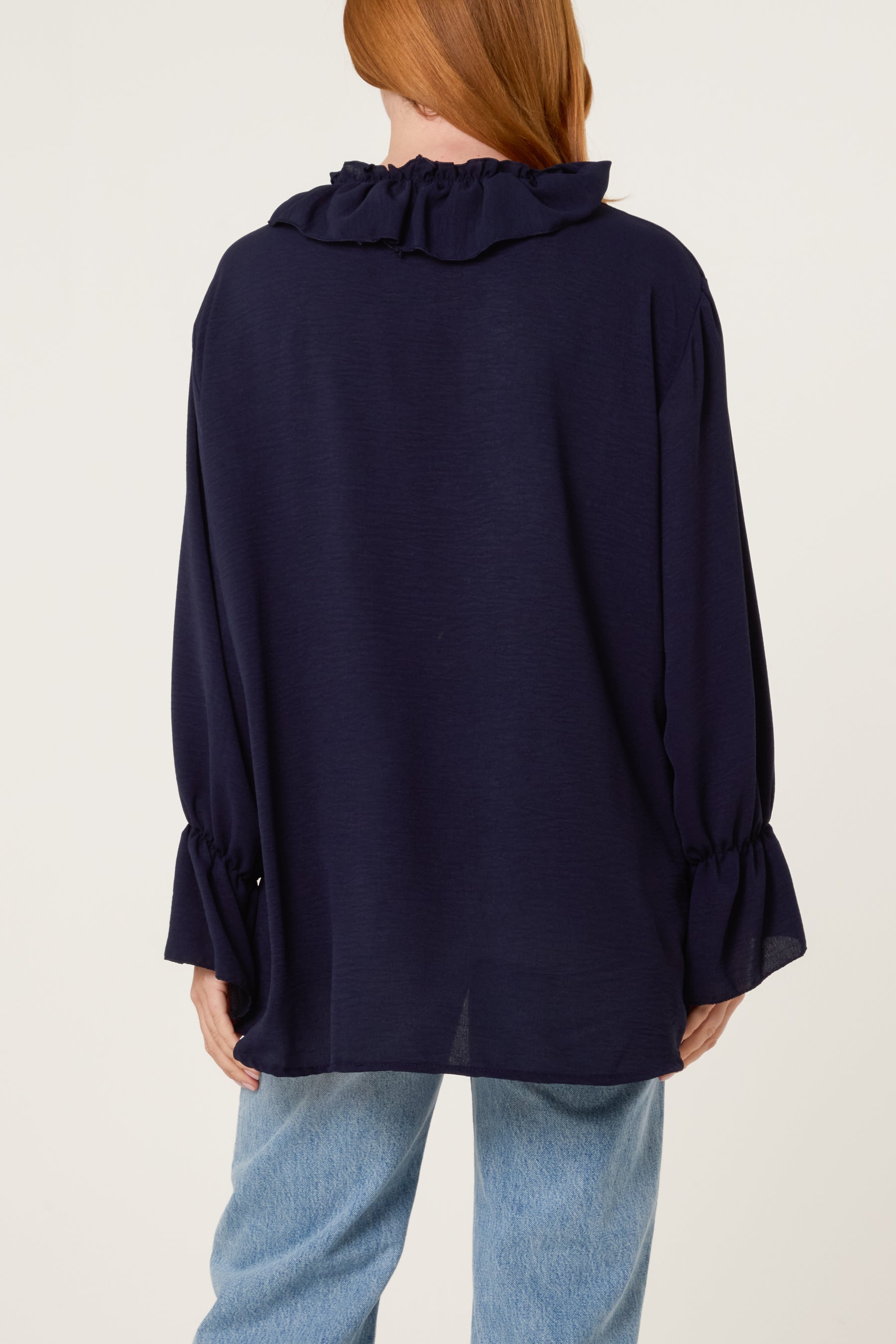 Ruffle Collar & Bell Sleeve Blouse