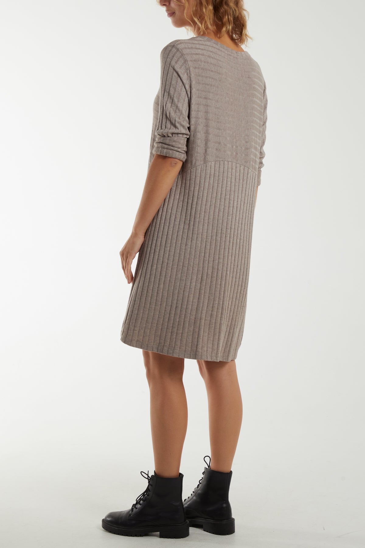 Ribbed Rolled Sleeve Knit Dress