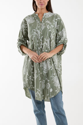 Botanical Button Sleeve Longline Shirt/Dress