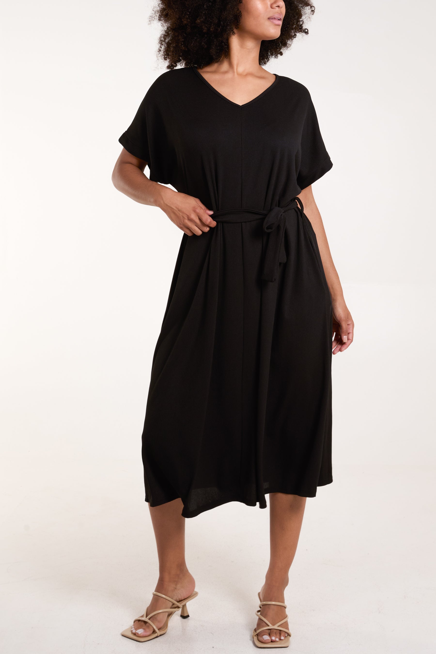 Ribbed Tie Front Midi Dress