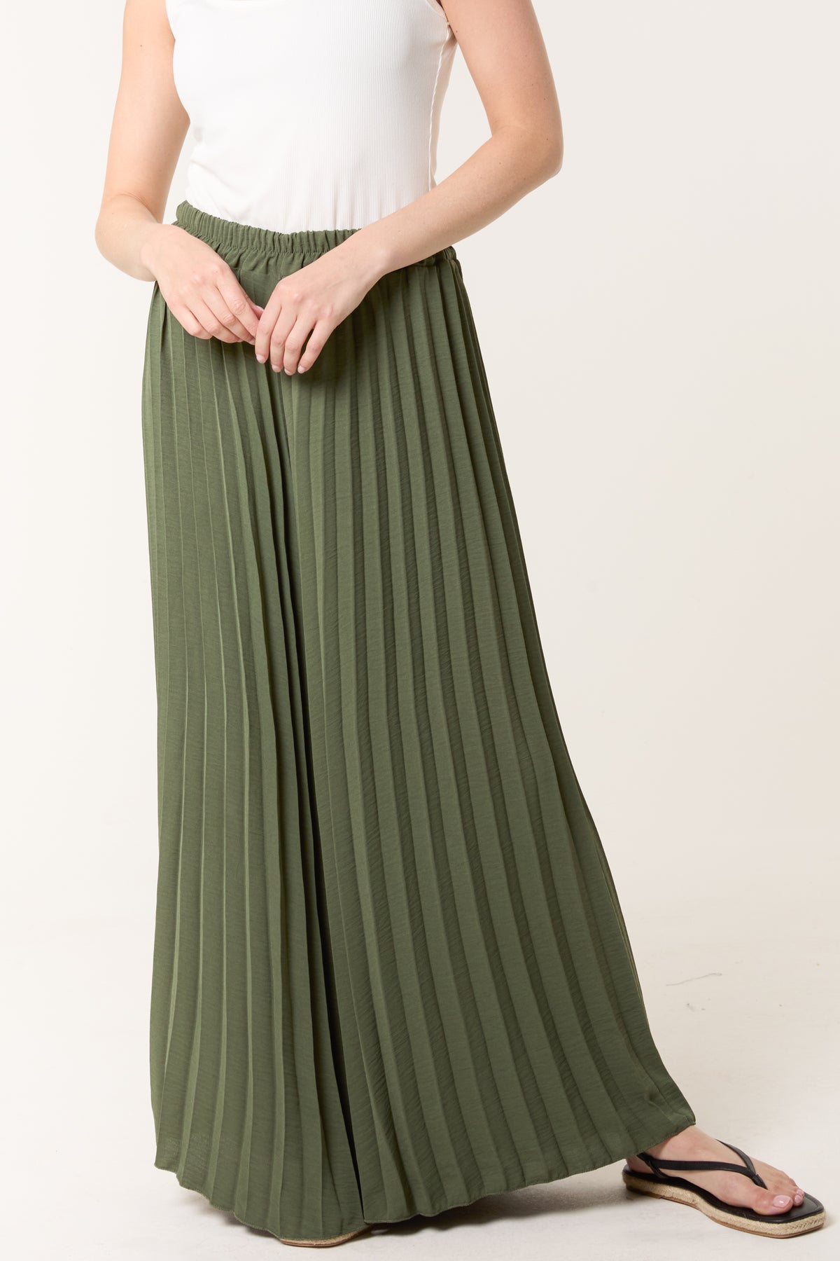 Wide Leg Plisse Trousers