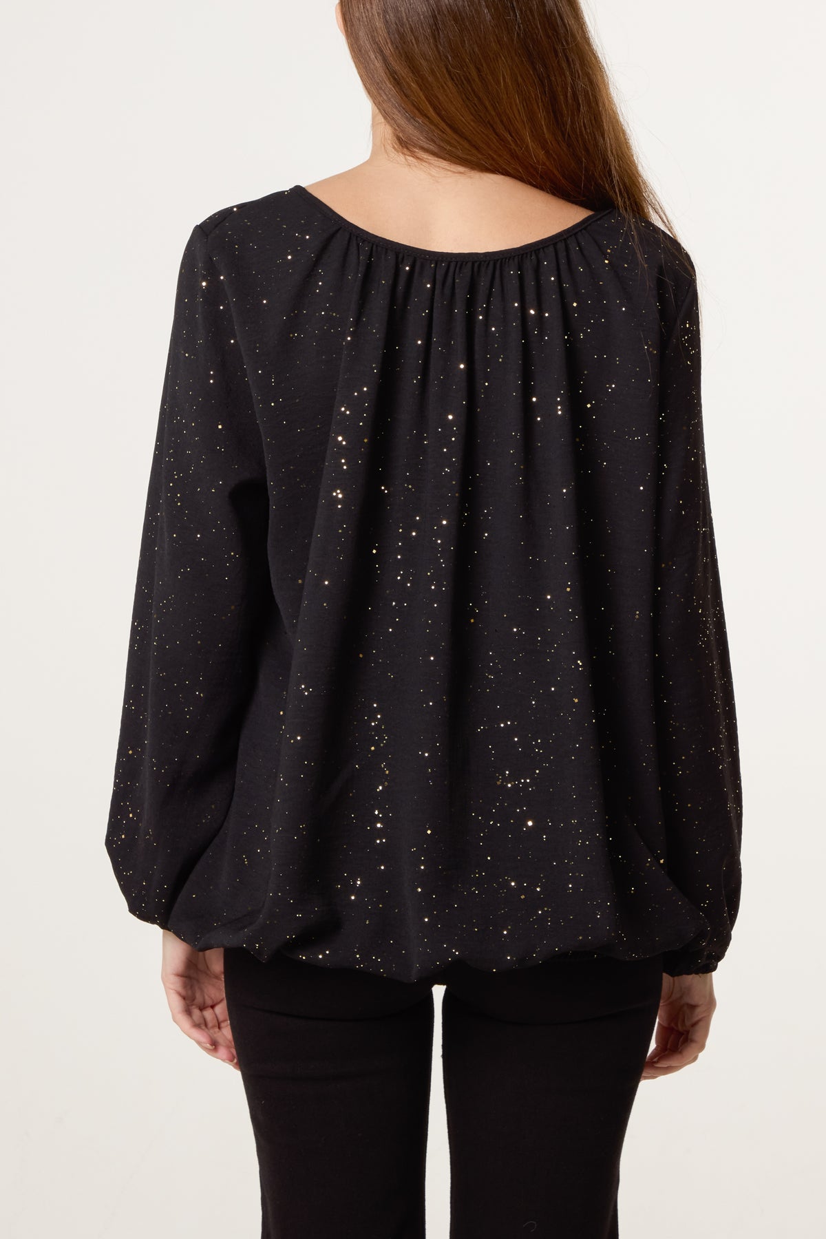 Scoop Neck Glitter Sheer Blouse