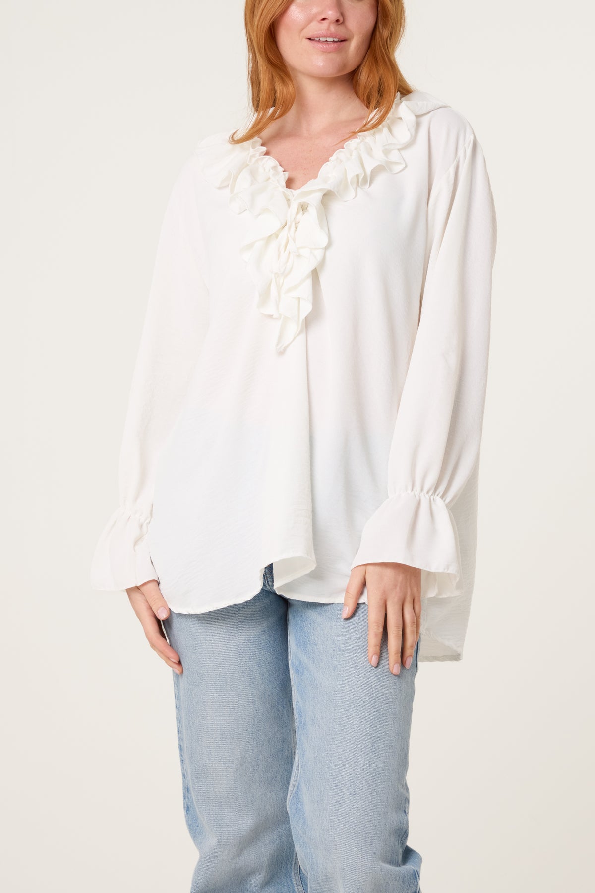 Ruffle Collar & Bell Sleeve Blouse