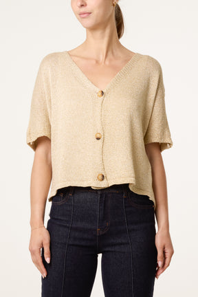 Button Through Golden Short Sleeve Top