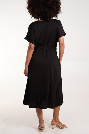 Ribbed Tie Front Midi Dress