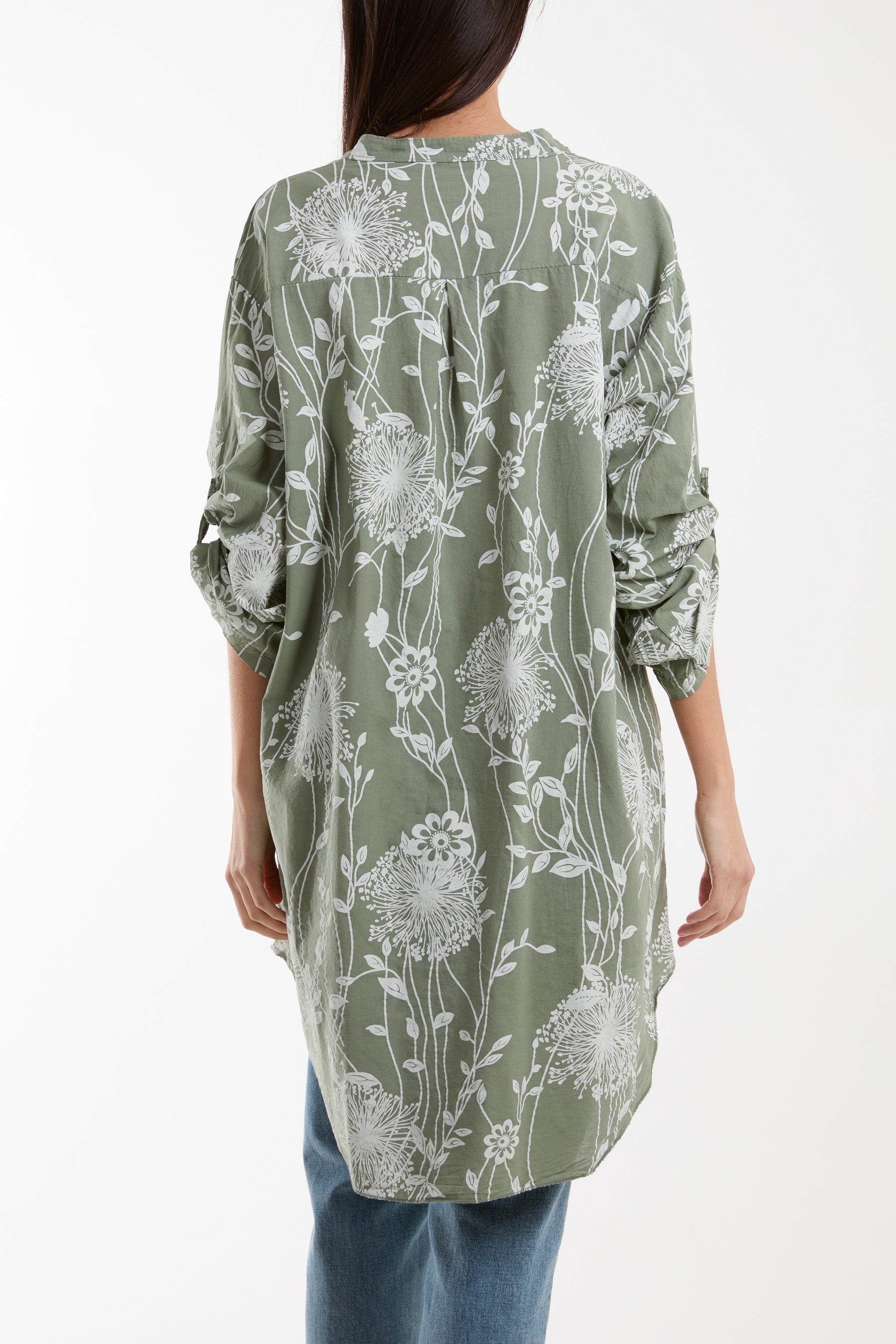 Botanical Button Sleeve Longline Shirt/Dress