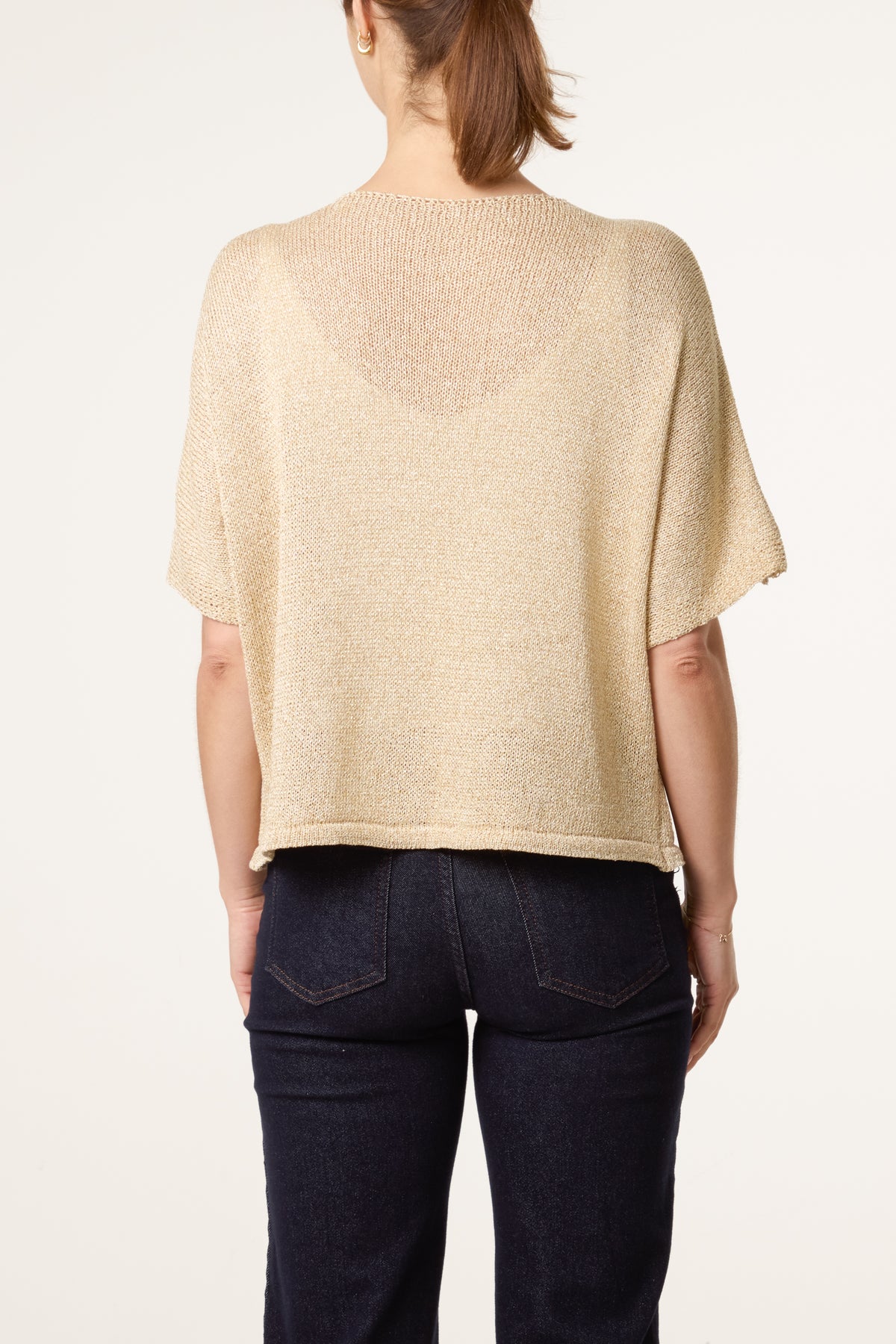 Button Through Golden Short Sleeve Top