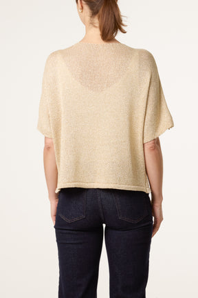 Button Through Golden Short Sleeve Top