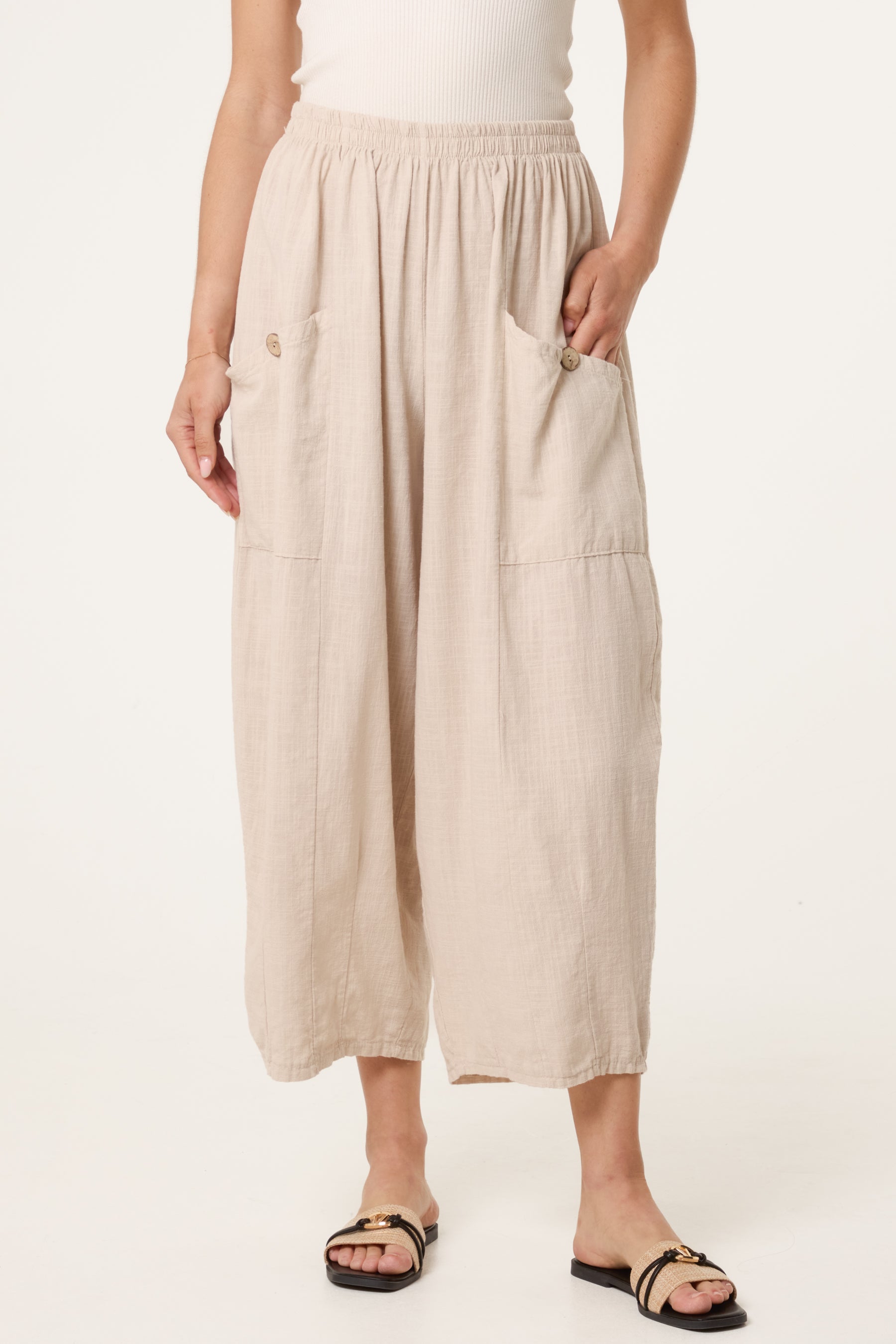 Wide Pocket Front Button Cotton  Trouser