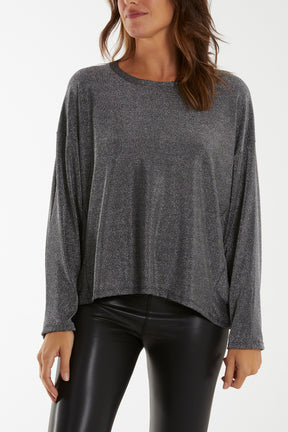 Round Neck Long Sleeve Shimmer Top