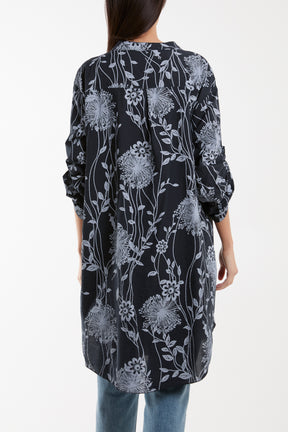 Botanical Button Sleeve Longline Shirt/Dress