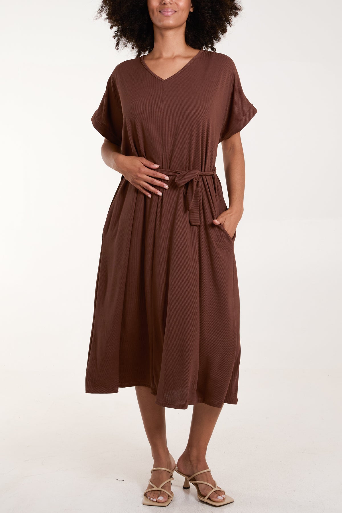 Ribbed Tie Front Midi Dress