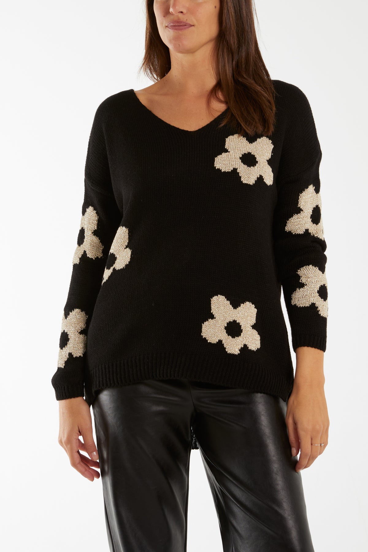 V-Neck Lurex Floral Jumper