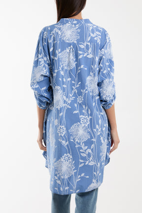 Botanical Button Sleeve Longline Shirt/Dress