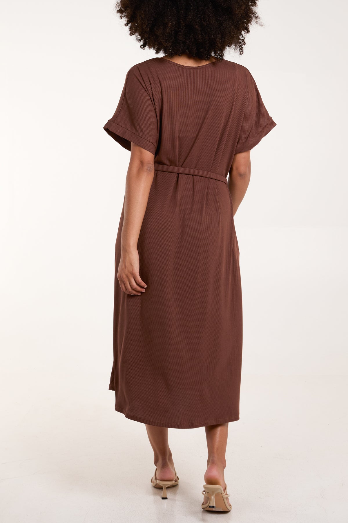 Ribbed Tie Front Midi Dress