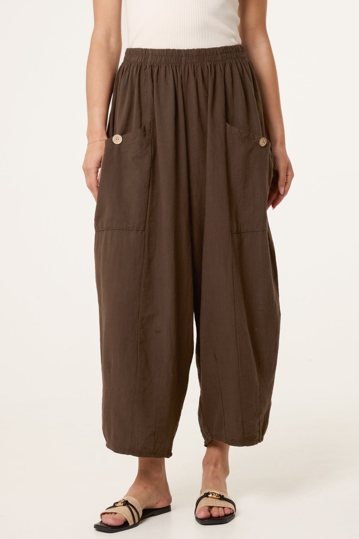 Wide Pocket Front Button Cotton  Trouser