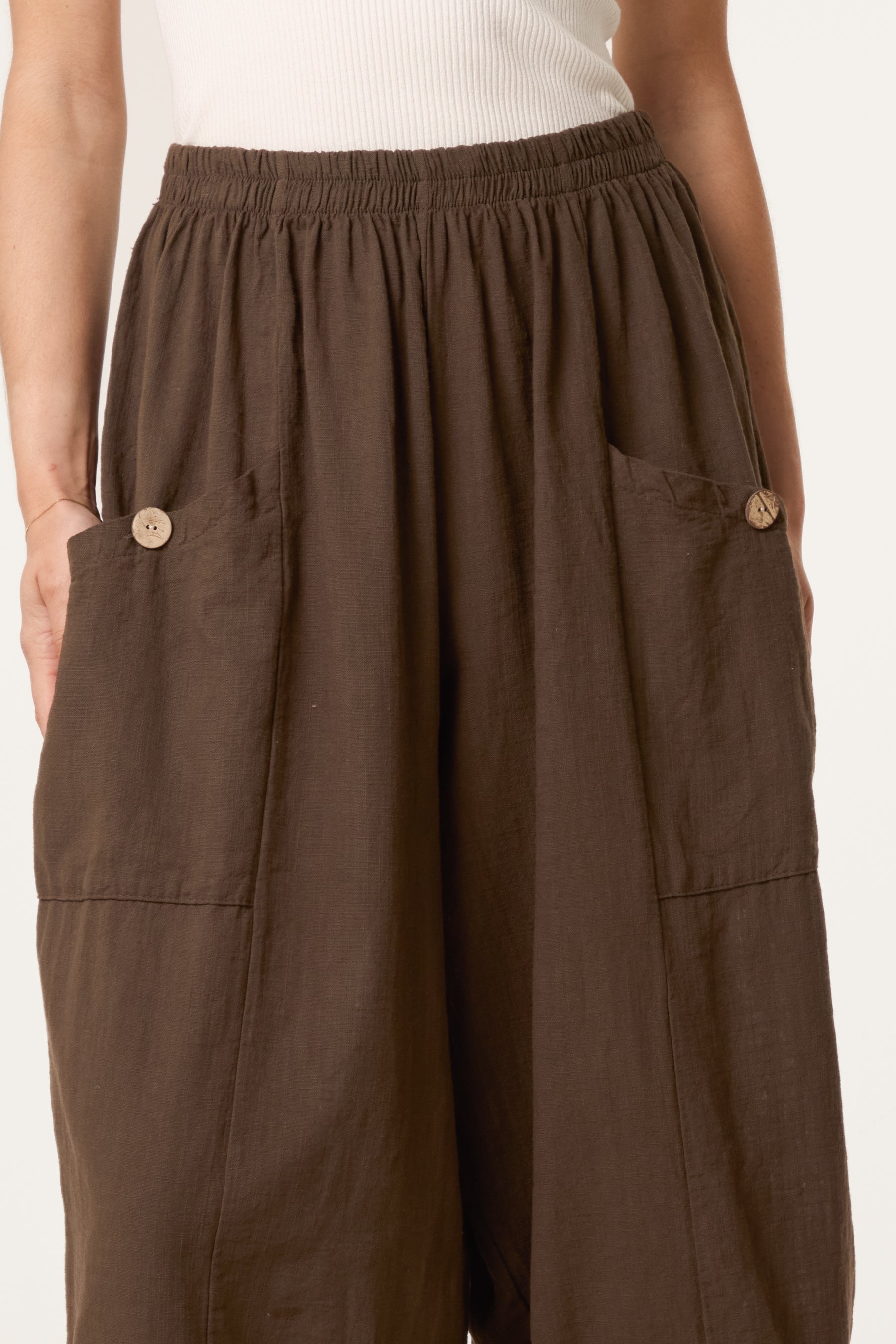 Wide Pocket Front Button Cotton  Trouser