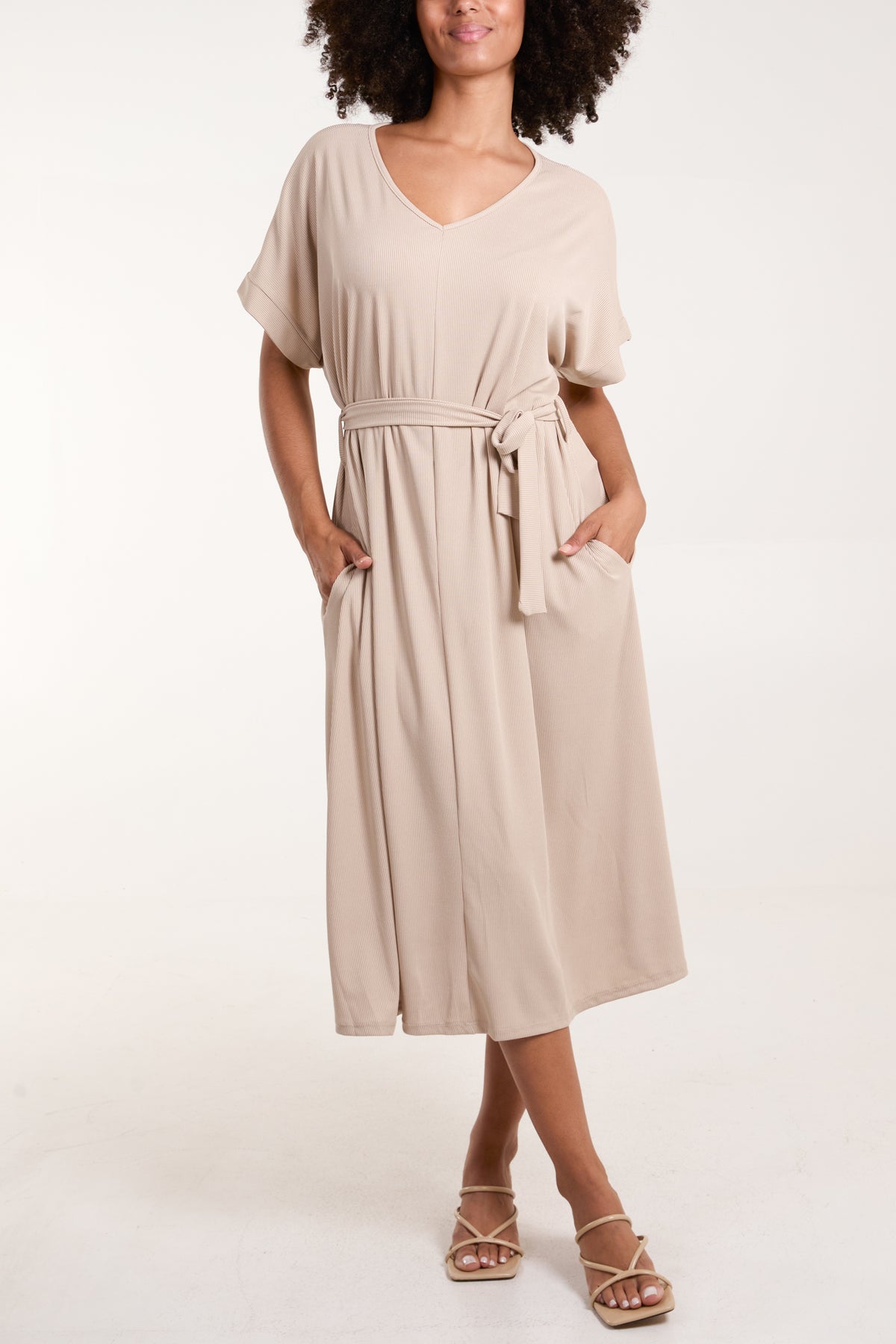 Ribbed Tie Front Midi Dress