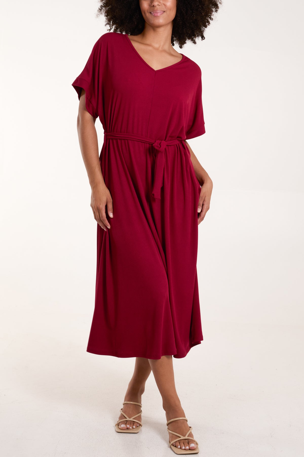 Ribbed Tie Front Midi Dress