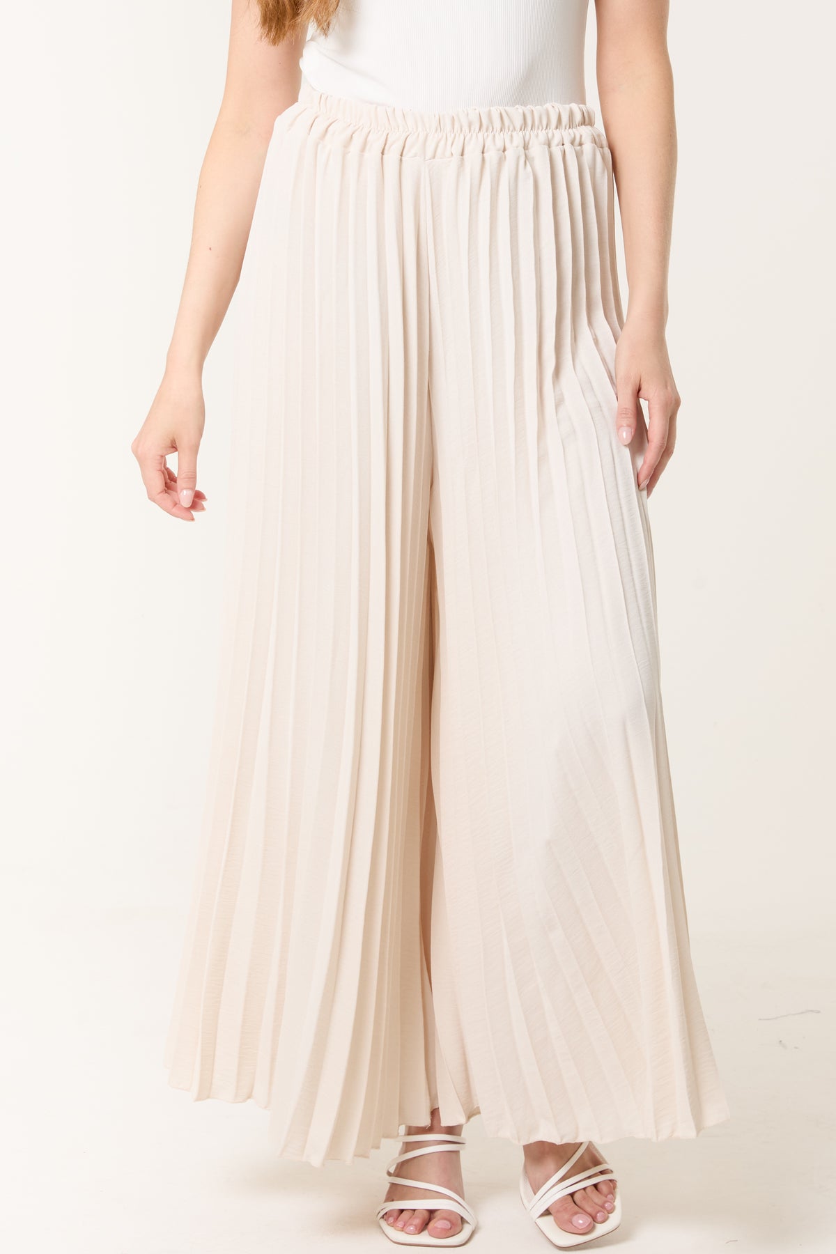 Wide Leg Plisse Trousers