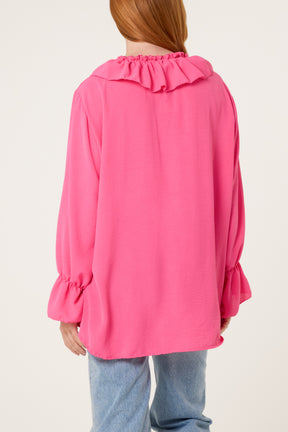 Ruffle Collar & Bell Sleeve Blouse