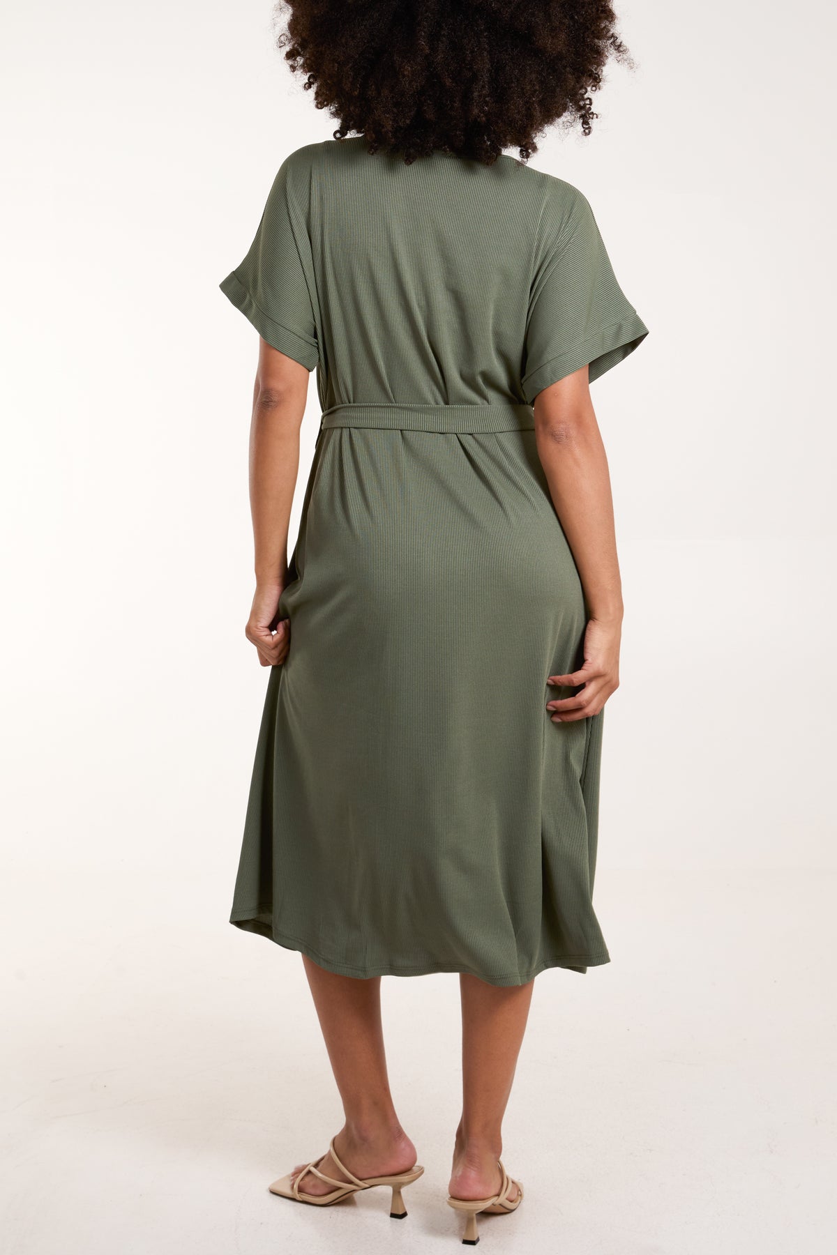 Ribbed Tie Front Midi Dress