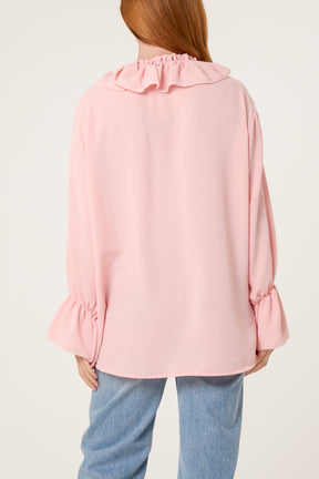 Ruffle Collar & Bell Sleeve Blouse
