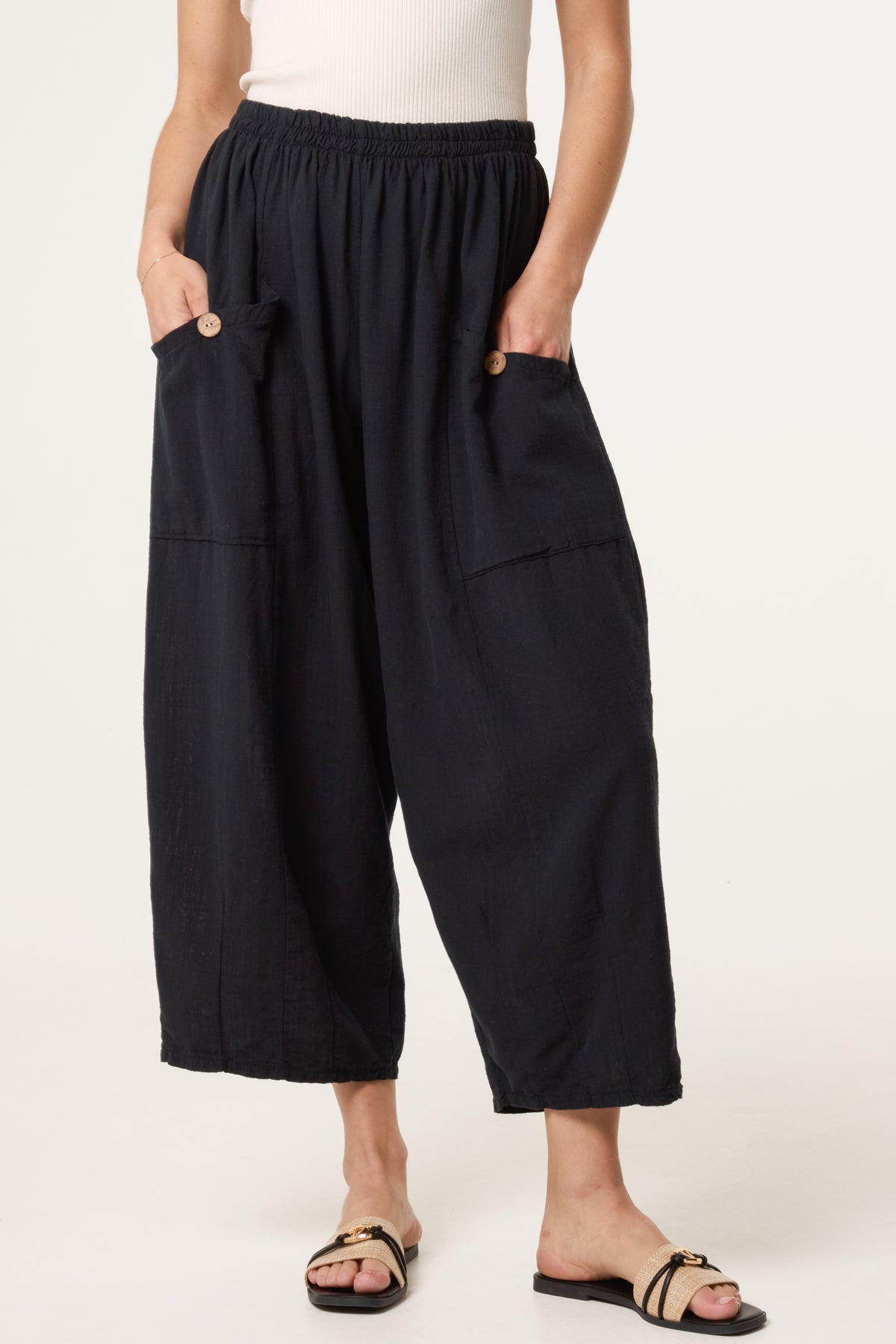 Wide Pocket Front Button Cotton  Trouser