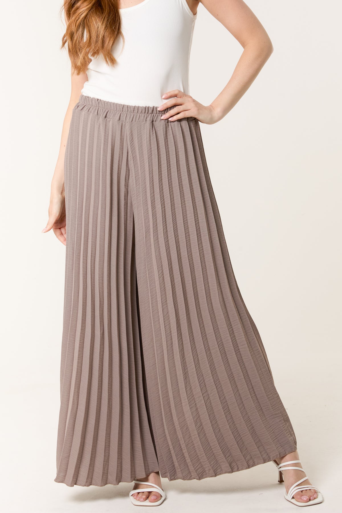 Wide Leg Plisse Trousers