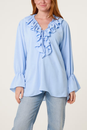 Ruffle Collar & Bell Sleeve Blouse