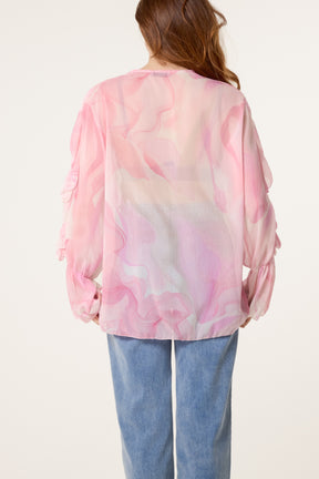 Waterprint Chiffon Ruffle Shirt