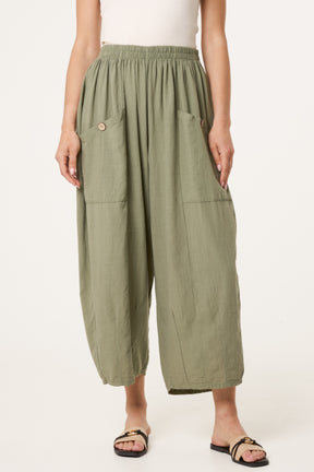 Wide Pocket Front Button Cotton  Trouser