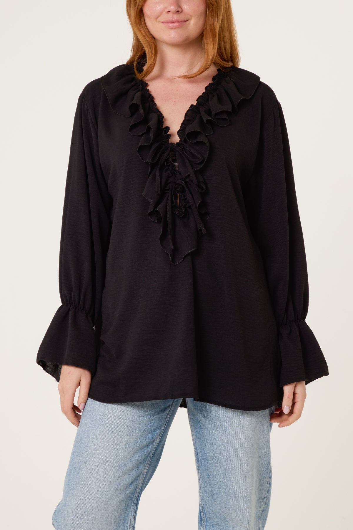 Ruffle Collar & Bell Sleeve Blouse