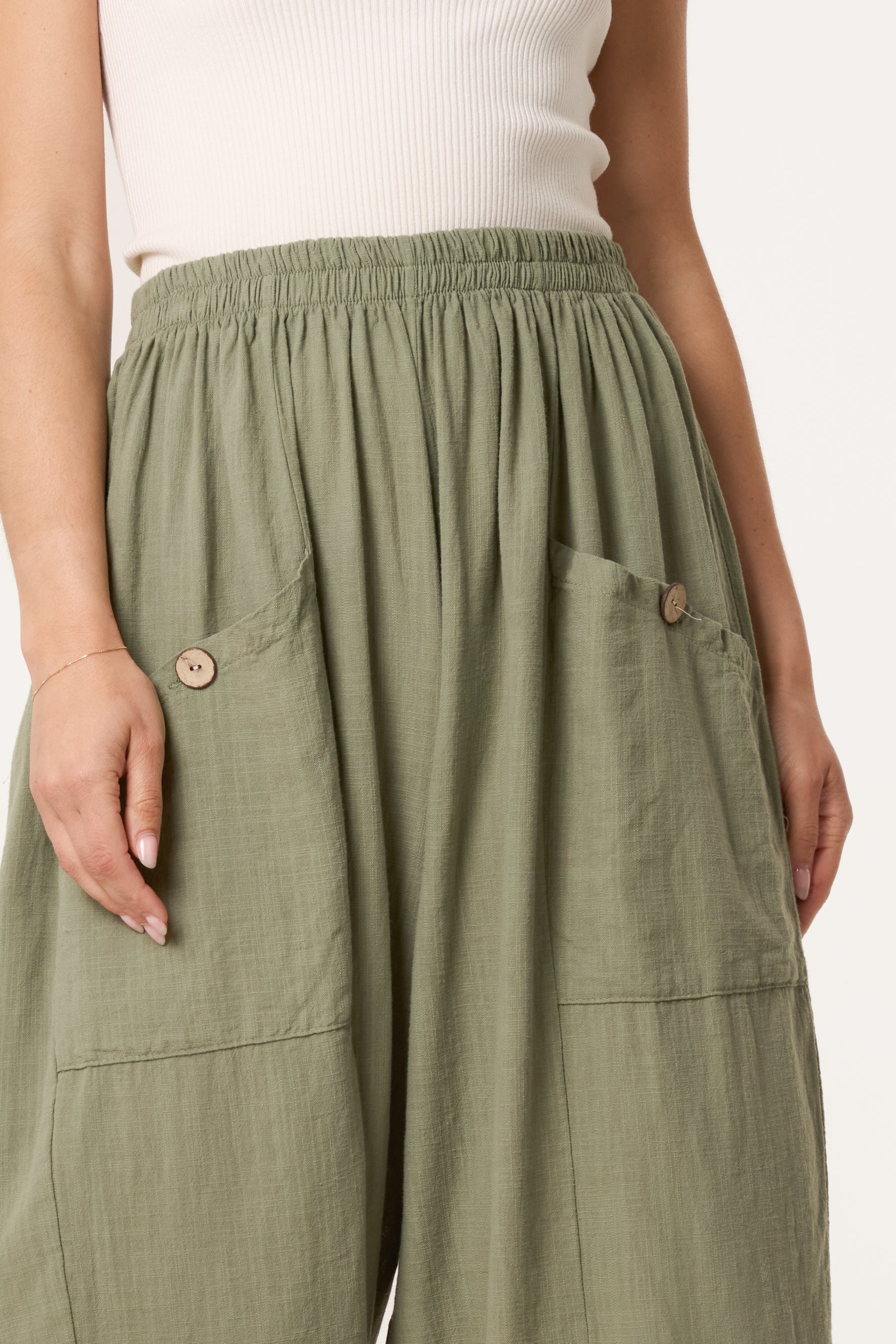 Wide Pocket Front Button Cotton  Trouser