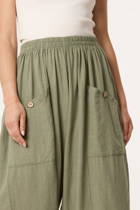 Wide Pocket Front Button Cotton  Trouser