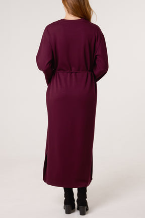 Round Neck Belted Midi Sweat Dress