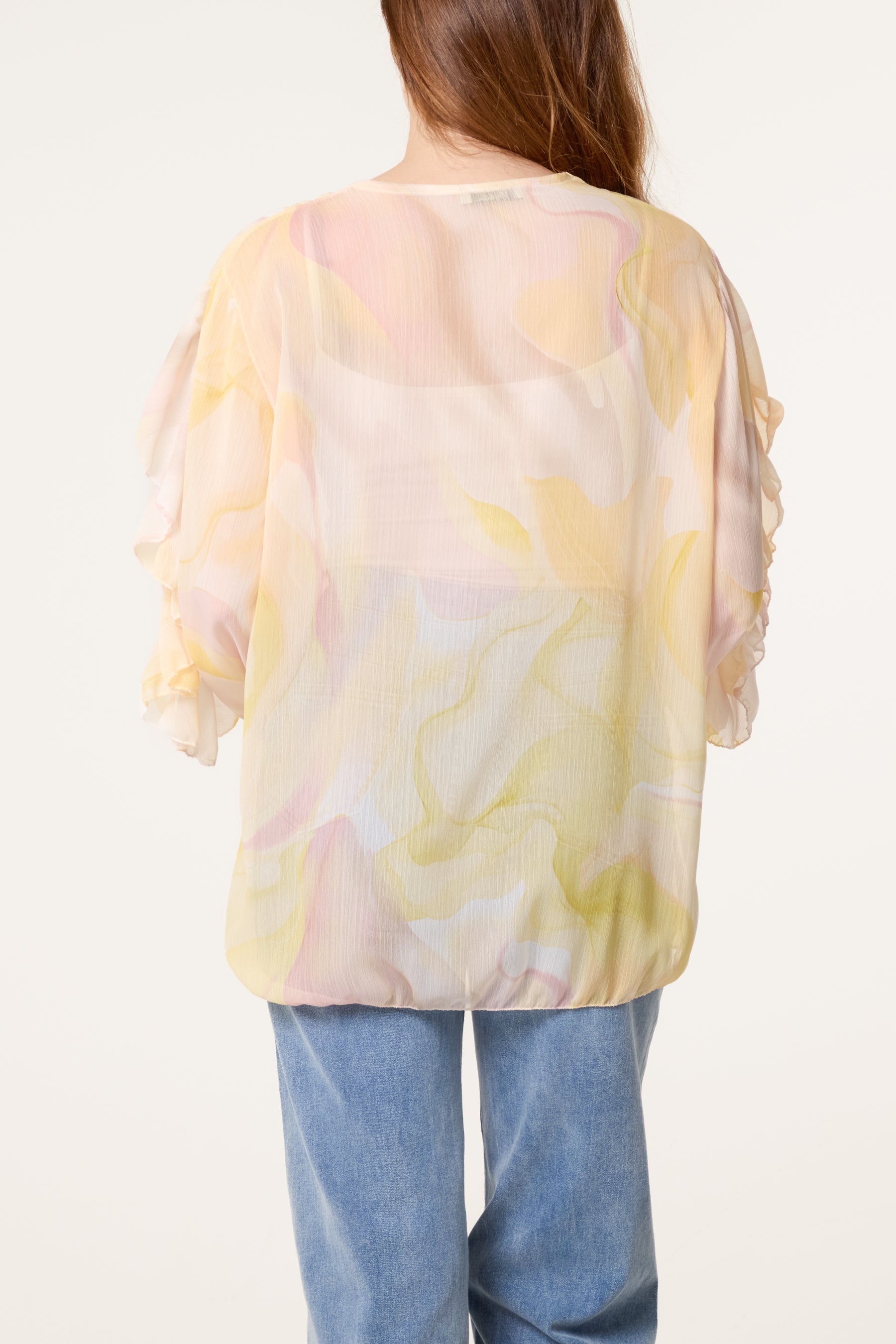 Waterprint Chiffon Ruffle Shirt