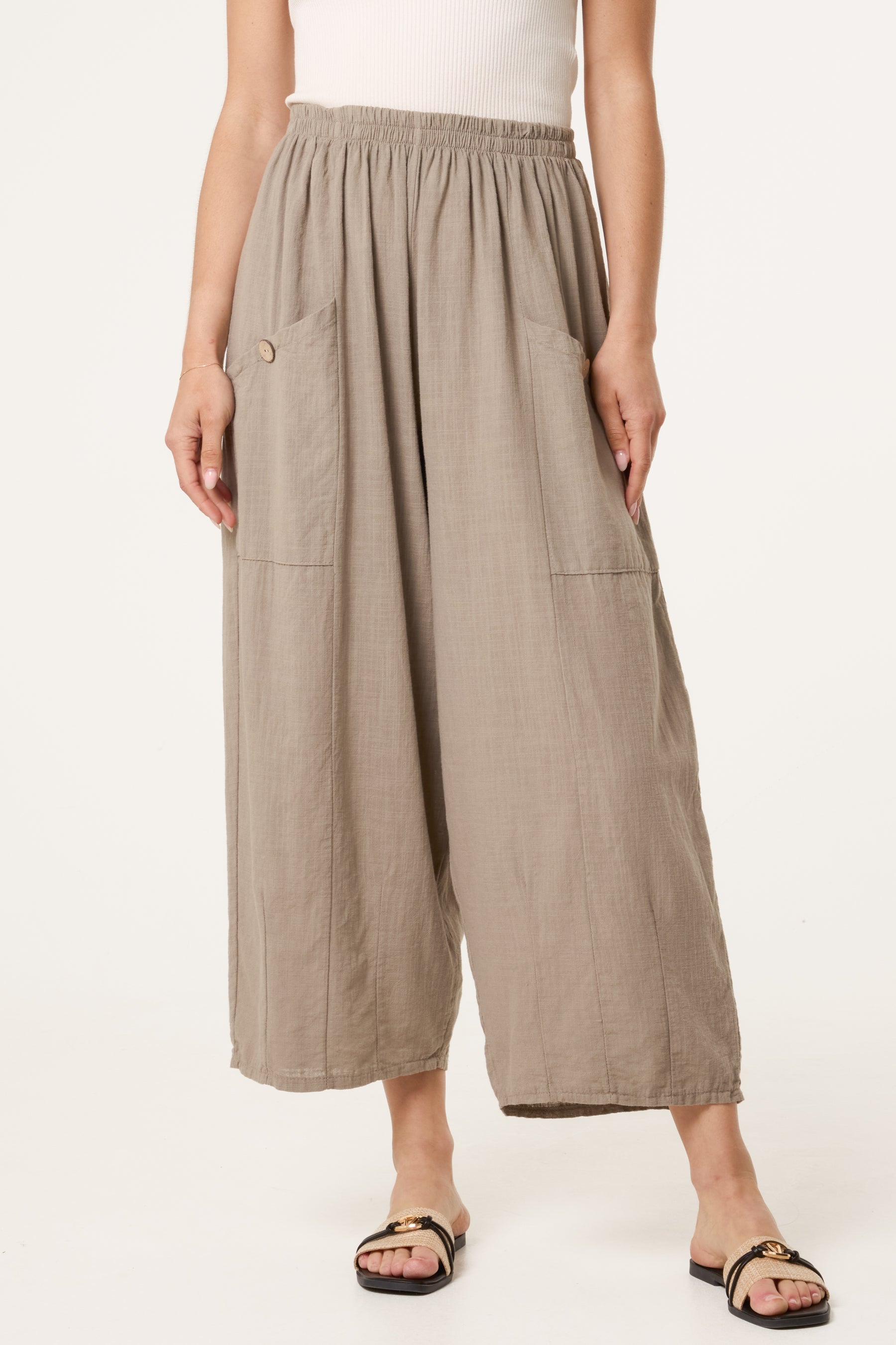 Wide Pocket Front Button Cotton  Trouser