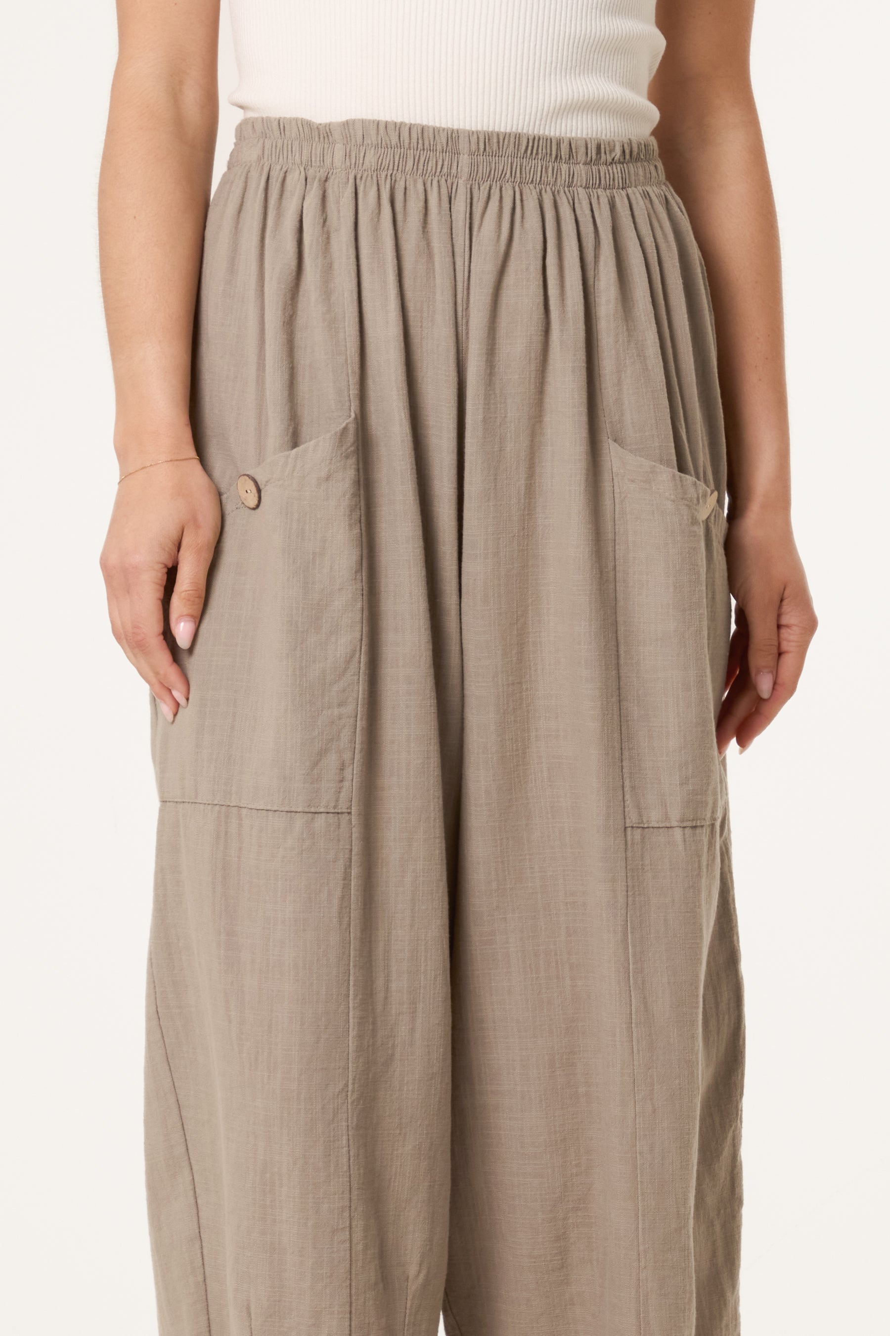 Wide Pocket Front Button Cotton  Trouser