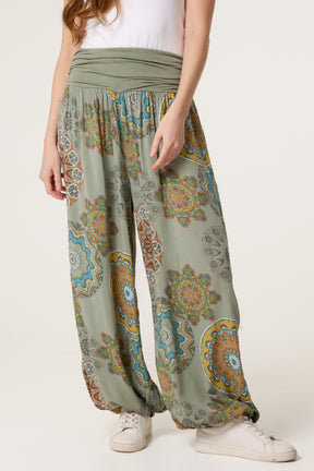 Floral Folded Waistband Harem Trouser