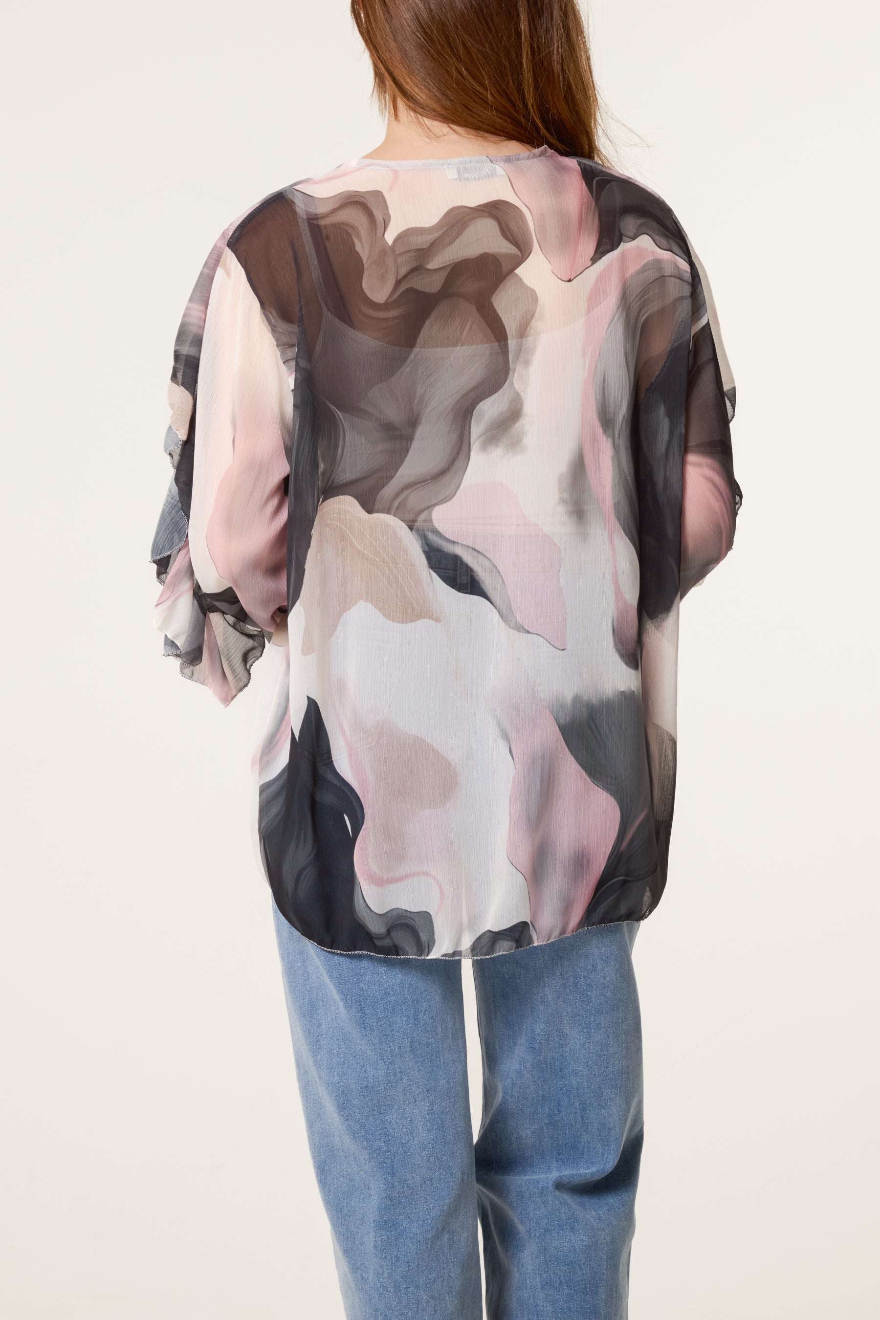Waterprint Chiffon Ruffle Shirt