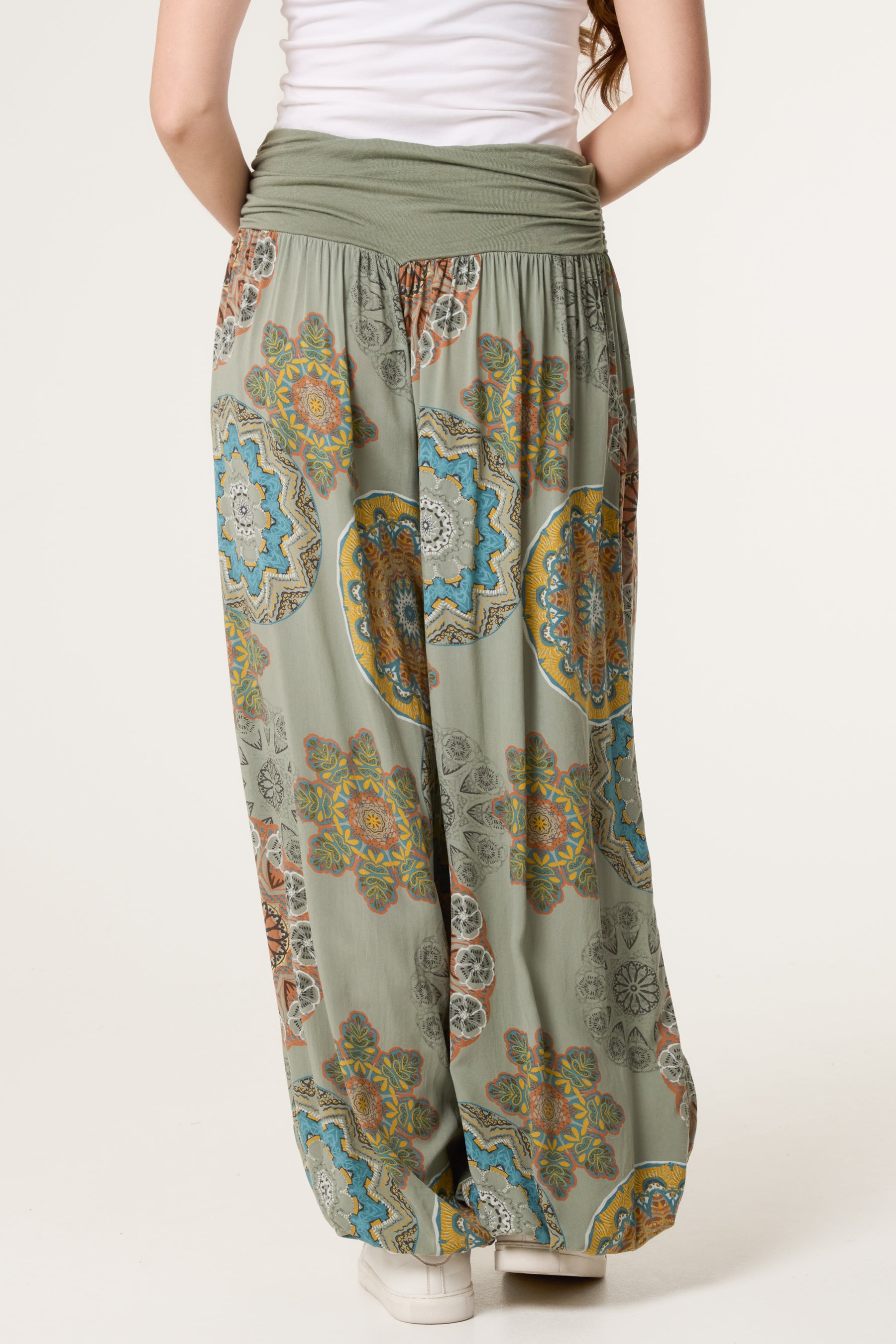 Floral Folded Waistband Harem Trouser